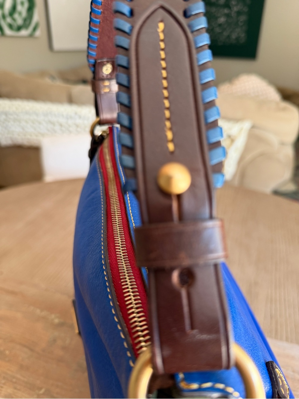 Dooney & Bourke Florentine USA Blue Leather Tassel Hobo Shoulder Bag EUC MINT - Picture 8 of 16